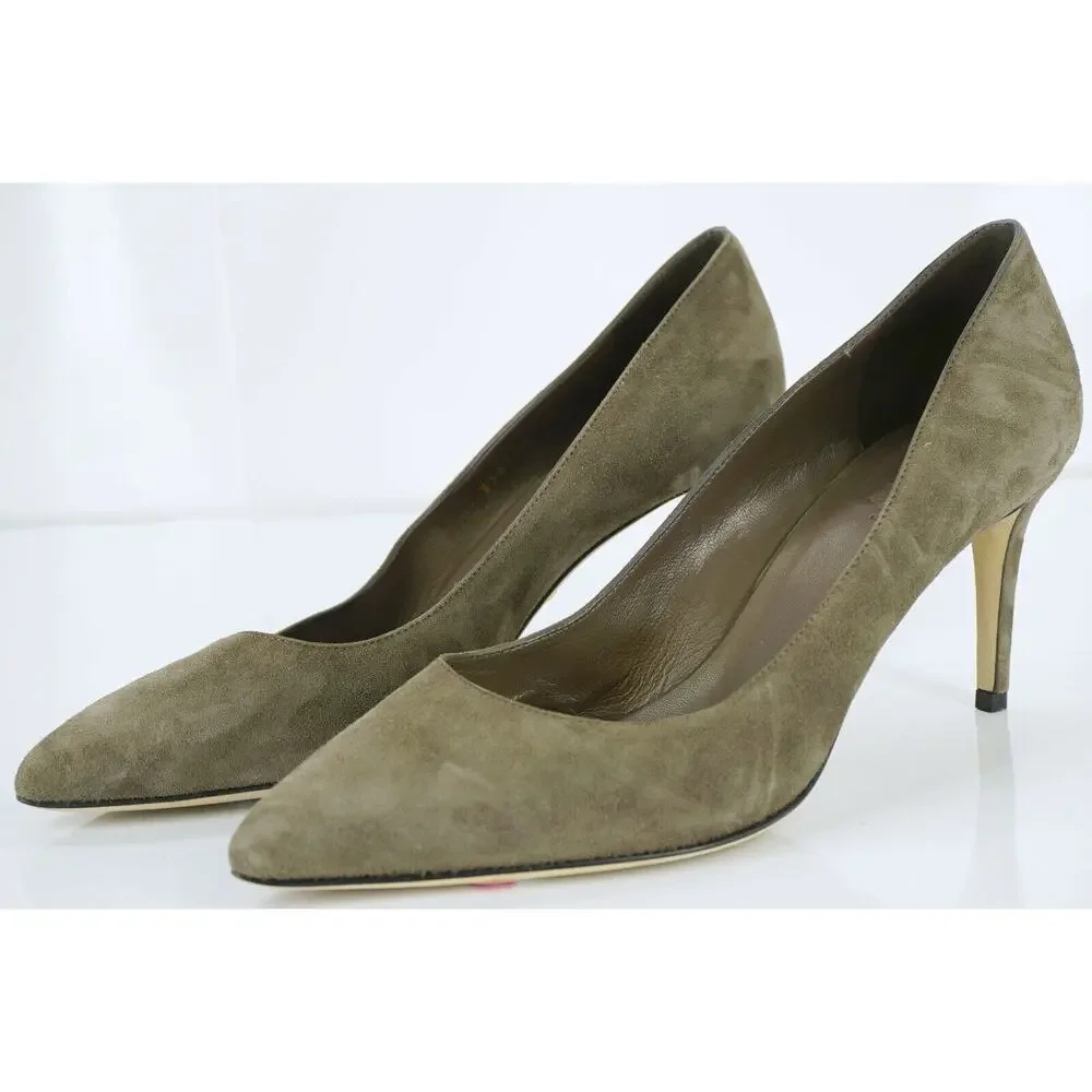 Gucci Brooke Classic Taupe Distressed Suede Pointed Toe Pump SZ 38 New